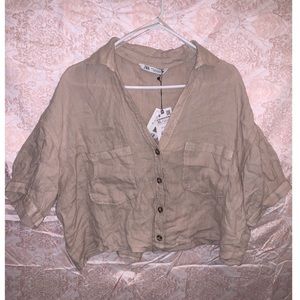 Tan Crop Top Button Up from Zara